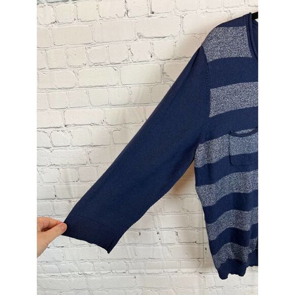 CHICO'S blue gray metallic striped 3/4 sleeve sweater pullover size 2 (12 L) - Picture 4 of 6
